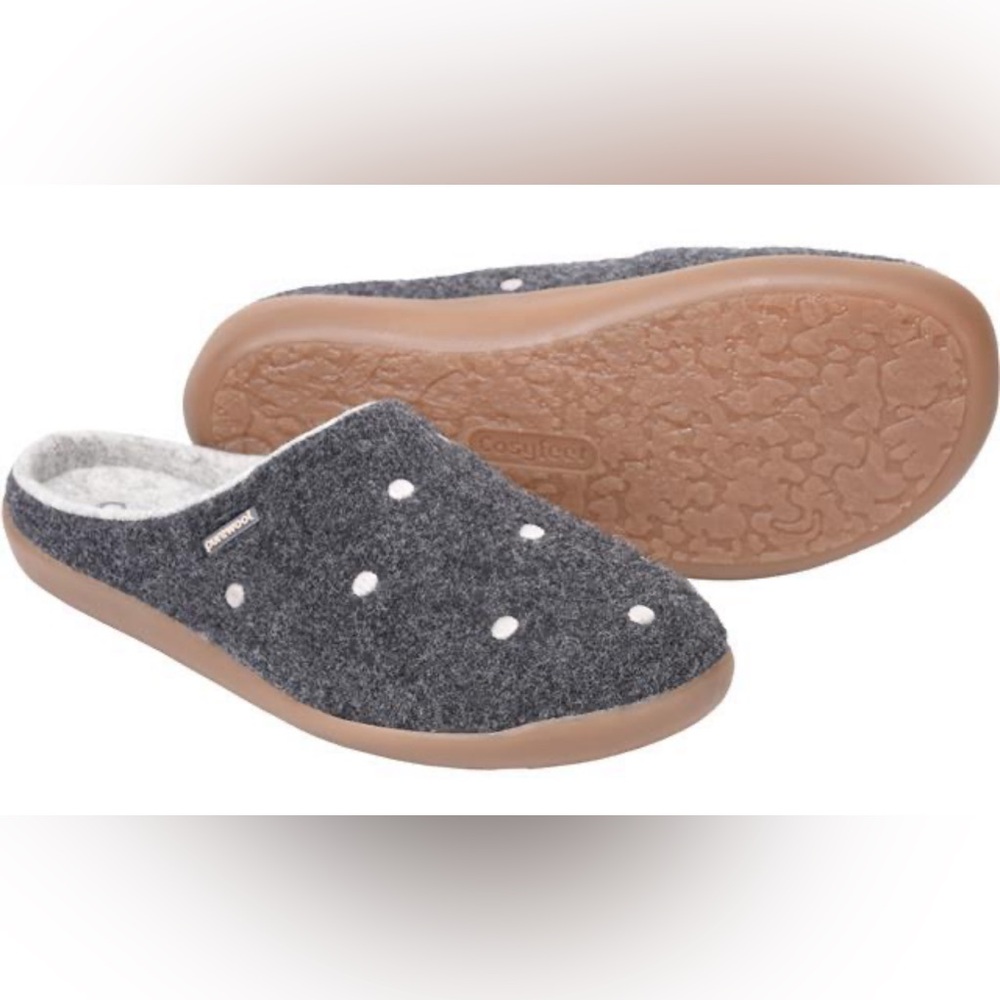 COSYFEET PUREWOOL Donna Grey Polka Dot Slip On Mule Slippers Size 7